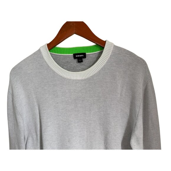 Diesel Mens Gray Knit Sweater With White Ribbed Trim & Green Detail Size Med - Picture 8 of 8